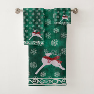 Conjunto De Toalhas Reindeer de Natal Festivo e Floco de Neve