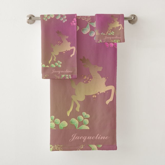 Conjunto De Toalhas Reindeer Snowflake Monograma Roxo (Insitu)