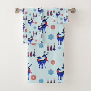 Conjunto De Toalhas Renas, árvores de Natal e teste padrão dos floco