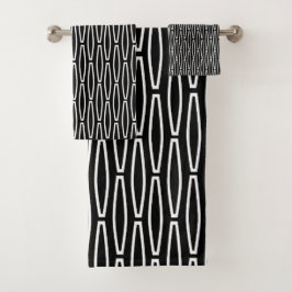 Conjunto De Toalhas Repetição Geométrica Branca