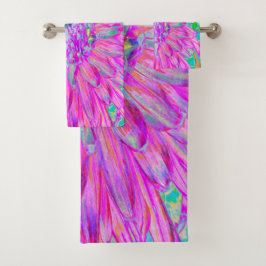 Conjunto De Toalhas Resfriar Arte Arty Rosa Azul e Roxo Flor de Dahlia