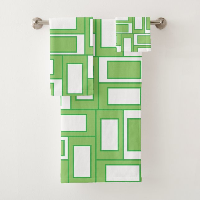 Conjunto De Toalhas Retângulo Geométrico Branco Verde  (Insitu)
