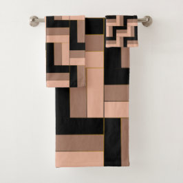 Conjunto De Toalhas Retângulos Geométricos Pretos de Mocha Castanho