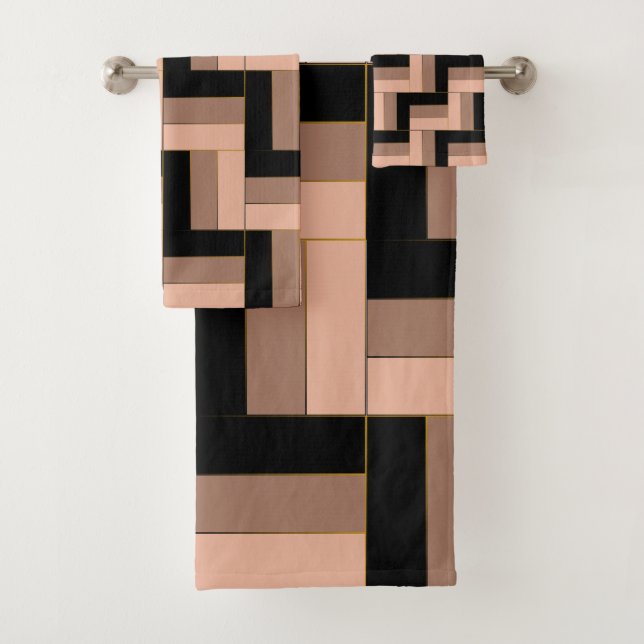 Conjunto De Toalhas Retângulos Geométricos Pretos de Mocha Castanho (Insitu)