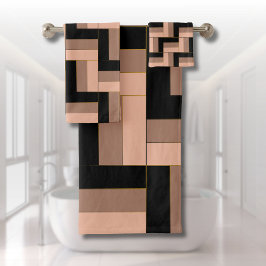 Conjunto De Toalhas Retângulos Geométricos Pretos de Mocha Castanho