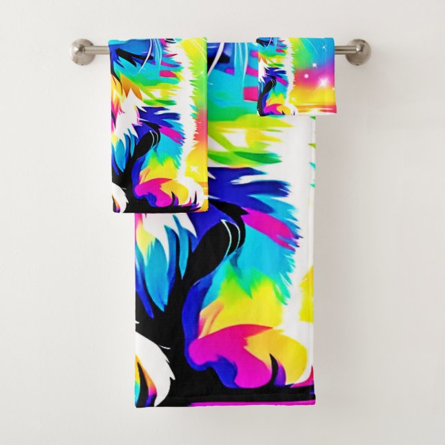 Conjunto De Toalhas Retrato do Rainbow Kitten (Insitu)