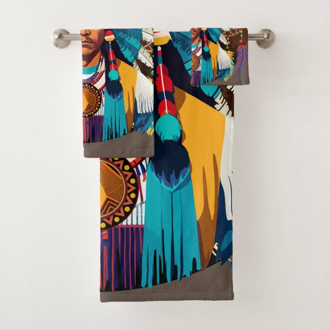 Conjunto De Toalhas Retrato Poderoso Principal Americano Nativo (Insitu)