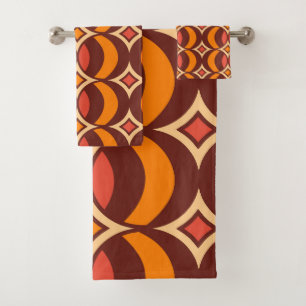 Conjunto De Toalhas Retro 70s - Padrão Geométrico Global no outono