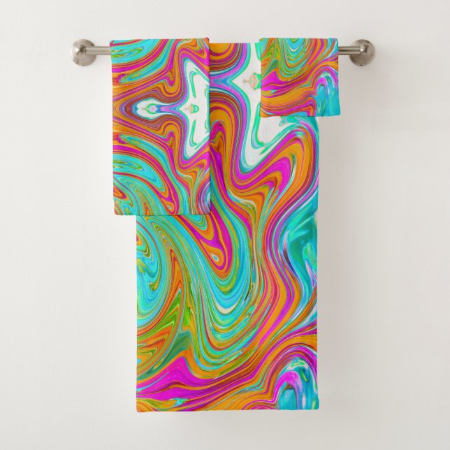 Conjunto De Toalhas Retro Abstrato de Grãos Azuis, Laranja e Rosa Quen (Insitu)