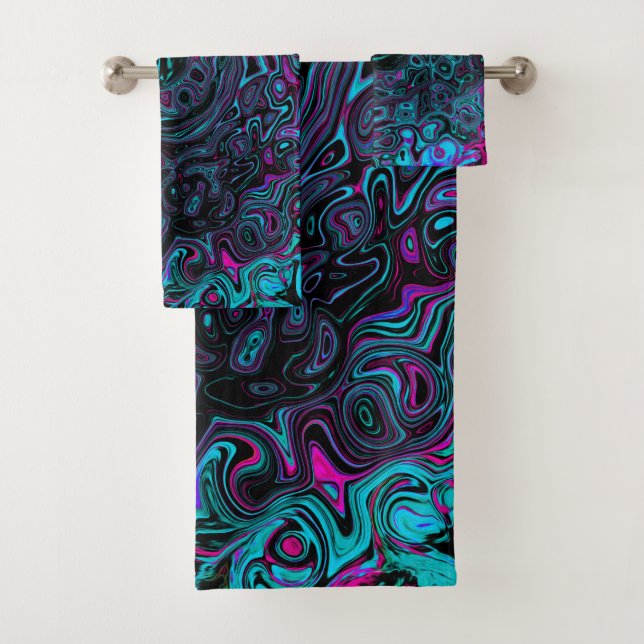 Conjunto De Toalhas Retro Aqua Magenta e Abstrato preto (Insitu)