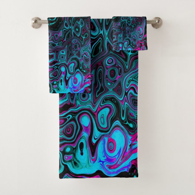 Conjunto De Toalhas Retro Aqua Magenta e Abstrato preto (Insitu)