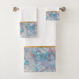 CONJUNTO DE TOALHAS RETRO AQUA MARBLE ABSTRATO BANTHROOM SET
