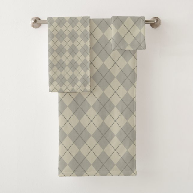 Conjunto De Toalhas Retro Cinza Argyle Bath Towels Set Gift (Insitu)