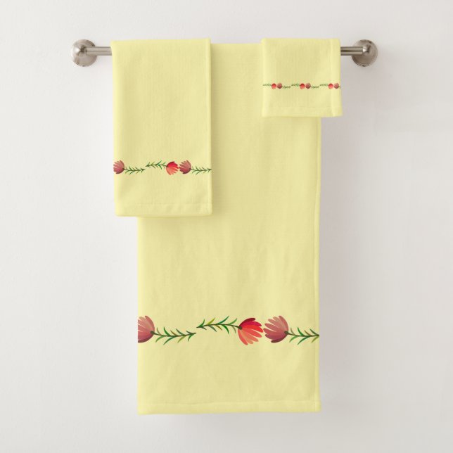 Conjunto De Toalhas Retro floral brilhante Fundo de mostarda clara Vov (Insitu)