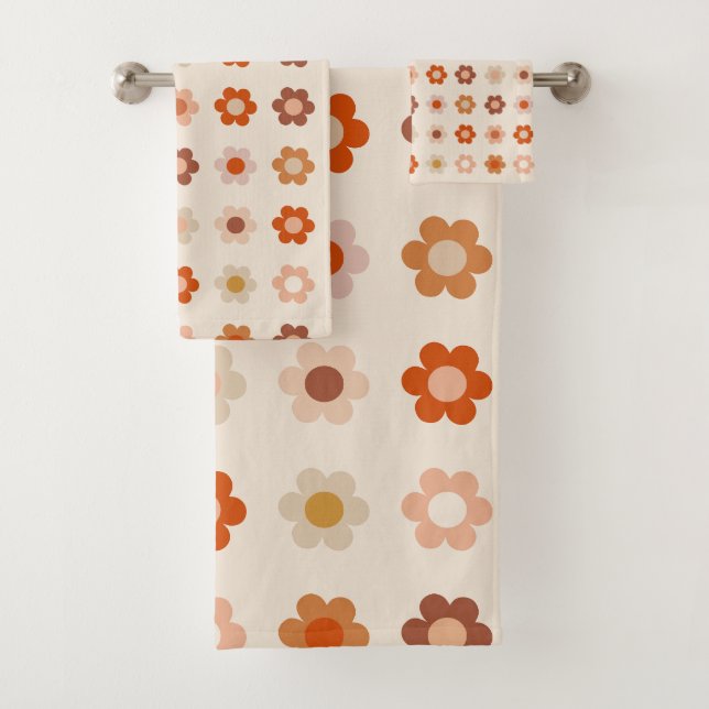 Conjunto De Toalhas Retro Floral Terracotta Beige (Insitu)