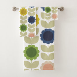 Conjunto De Toalhas Retro Groovy Summer Flowers Stems