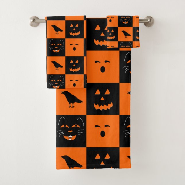 Conjunto de toalhas Retro Halloween Faces (Insitu)