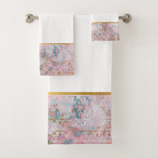CONJUNTO DE TOALHAS RETRO MARBLE FLOWINK PINK AQUA BATHROOM SET