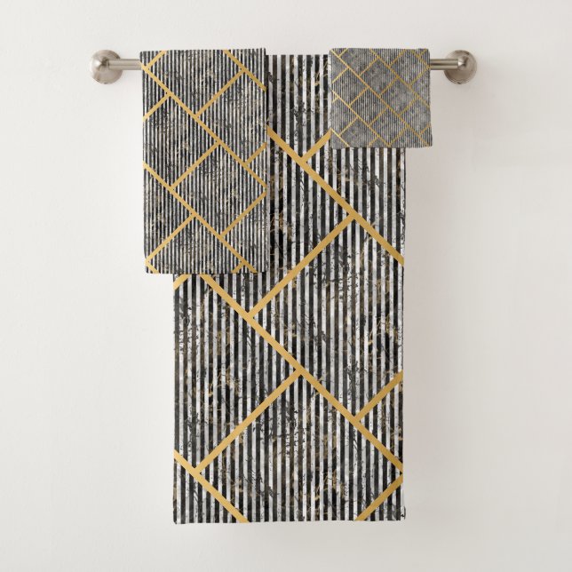 CONJUNTO DE TOALHAS RETRO MARBLE STRIPE GRID BATHROOM TOWET SET (Insitu)