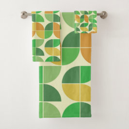 Conjunto De Toalhas Retro Meados do Século Geométrico Floral Verde
