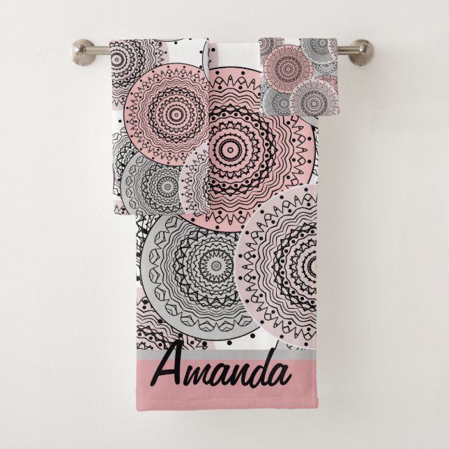 Conjunto De Toalhas Retro, padrão retrô, azul e rosa, elegante (Insitu)