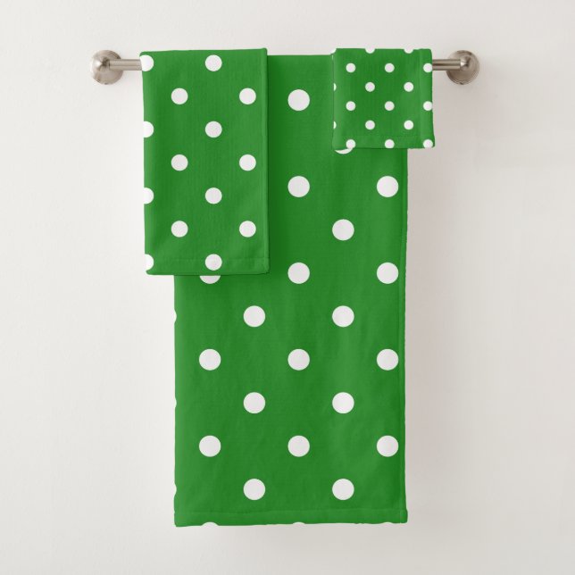 Conjunto De Toalhas Retro Pontos Brancos em Verde Floresta (Insitu)
