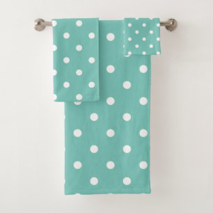 Conjunto De Toalhas Retro Pontos Brancos Polka Em Azul Turquesa