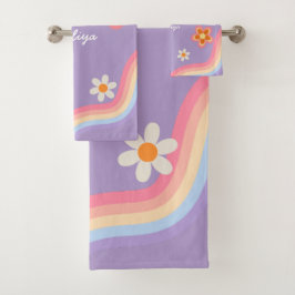 Conjunto De Toalhas Retro Rainbow purple kids