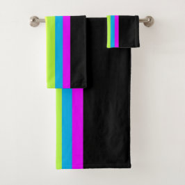 Conjunto De Toalhas Retro Stripes Bath Towels (Black & Neon Multi)