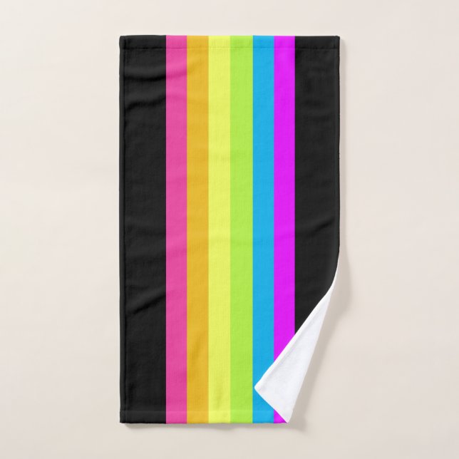 Conjunto De Toalhas Retro Stripes Bath Towels (Black & Neon Multi) (Toalha de mão)
