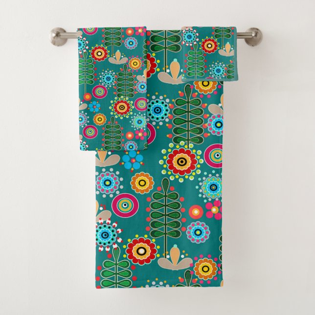 Conjunto De Toalhas Retroativo, padrão de flores (Insitu)