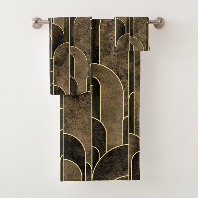 Conjunto De Toalhas Rich Brown e Dourado padrão de Deco de Arte (Insitu)