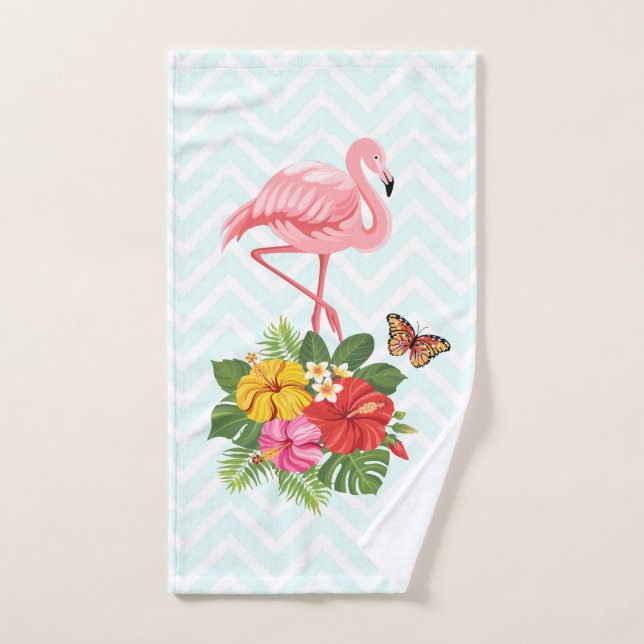 Conjunto De Toalhas Rico rosa Flamingo e Hibiscus Tropical (Toalha de mão)