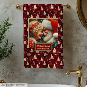 Conjunto De Toalhas Rico Sr. e Sra. Claus Red Dourado Bath Towel
