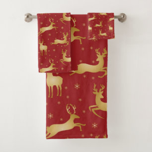 Conjunto De Toalhas Rincas de Natal vermelhas e douradas