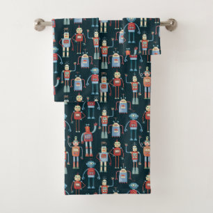 Conjunto De Toalhas Robôs Retroativos Da Vintagem Fresca Escuro