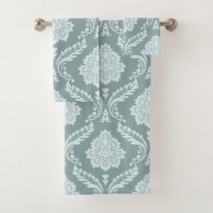 Conjunto De Toalhas Rococo Damask Grande Padrão Azul Ovo de Pato+Teal