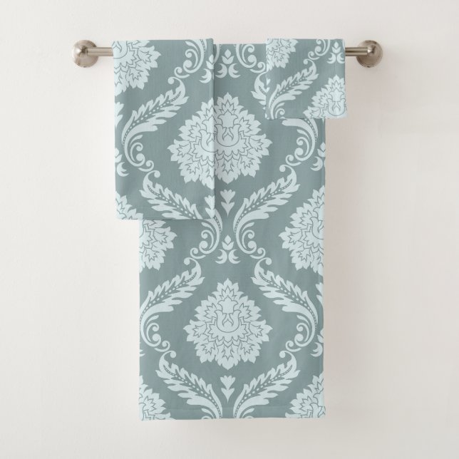 Conjunto De Toalhas Rococo Damask Pattern Duck Egg Blue+Teal (Insitu)