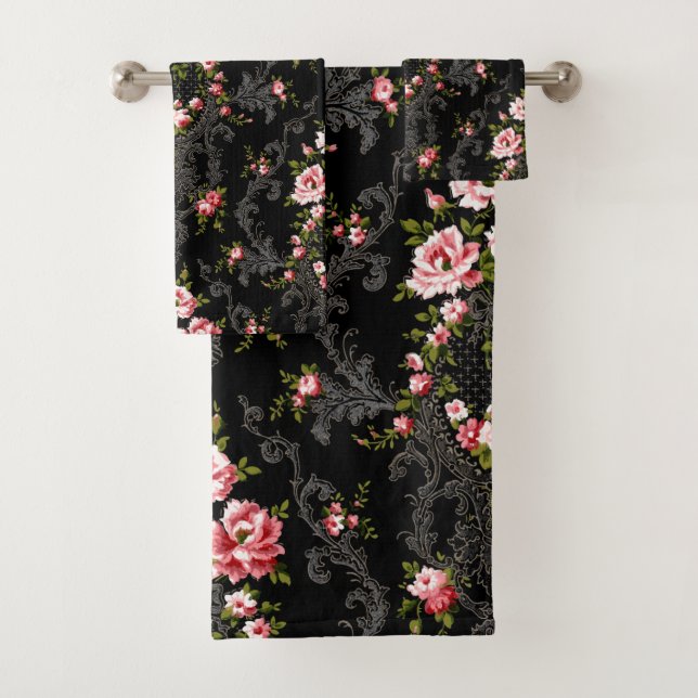 Conjunto De Toalhas Rococo Floral-Negro Elegante Francês (Insitu)
