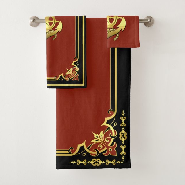 Conjunto De Toalhas Roda/âncora do navio náutico, vermelho/ouro (Insitu)