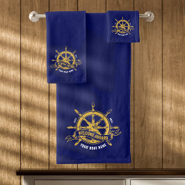 Conjunto De Toalhas Roda De Navio Náutico Bem-Vindo A Bordo Azul Marin