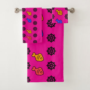 Conjunto De Toalhas Rodas de Peixe Kids Rosa Quente 