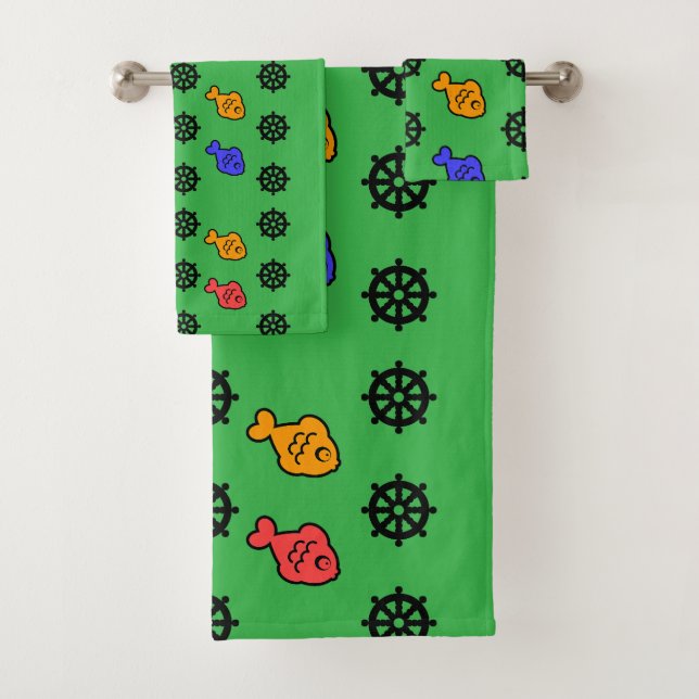Conjunto De Toalhas Rodinhas de Peixe Kids Verde   (Insitu)