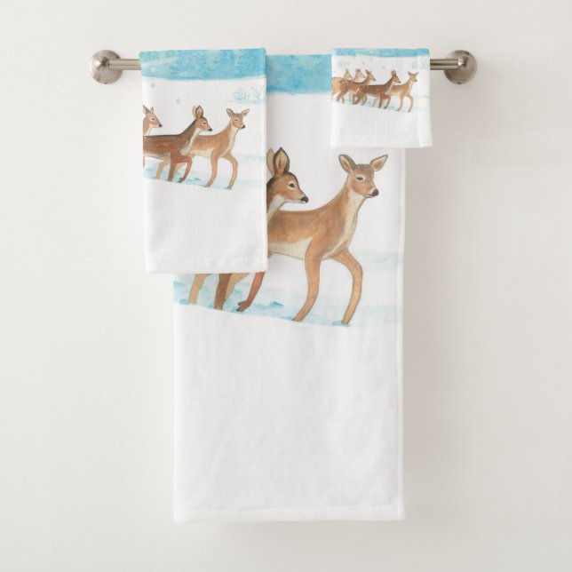 Conjunto De Toalhas Roe Deer na floresta de inverno coberta de neve (Insitu)