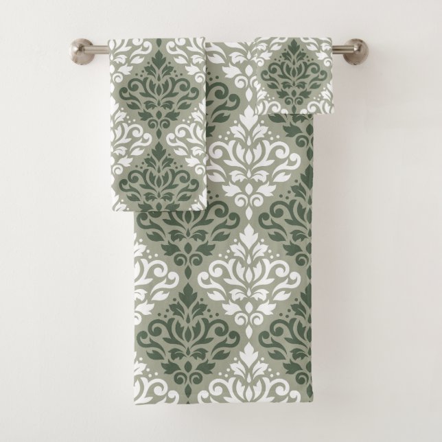 Conjunto De Toalhas Rolar Damasco Misturado Padrão Verde Lt Verde (Insitu)
