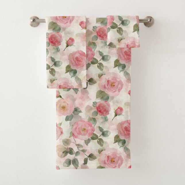 Conjunto De Toalhas Romantic Blush Pink Roses Floral  (Insitu)