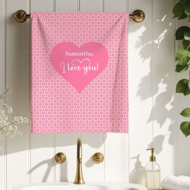 Conjunto De Toalhas Romantic Pink Red Hearts Happy Valentine’s Day X O (Romantic Pink Red Hearts Happy Valentine’s Day X O Bath Towel Set)