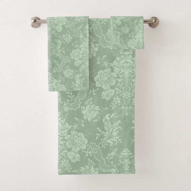 Conjunto De Toalhas Romântica Chic Floral Damask-Sage Verde (Insitu)
