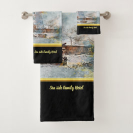 Conjunto De Toalhas Romântico Dourado com o antigo farol costeiro náut