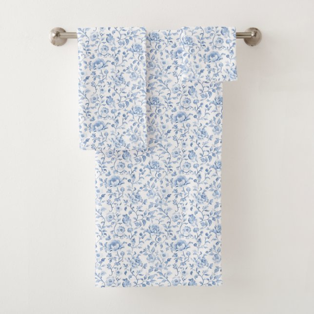 Conjunto De Toalhas Romântico Floral Branco Azul (Insitu)